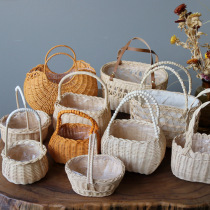 Pastoral small flower basket natural rattan portable flower basket flower arrangement basket gift hand basket storage basket storage basket