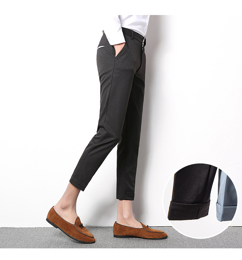 7春夏 男士韩版修身英伦风弹力九分裤男百搭休