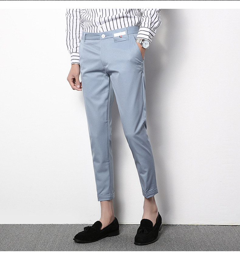 7春夏 男士韩版修身英伦风弹力九分裤男百搭休