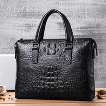 Crocodile pattern mens handbag leather mens bag business first layer cowhide shoulder messenger bag casual horizontal briefcase