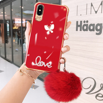 Apple x phone case iPhone all-inclusive silicone soft case xs airbag anti-drop xr womens ins Wind Net red xsmax plating gold edged max new fashion simple airbag butterfly with lanyard plush