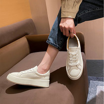 Small White Shoes Woman 2023 Spring Autumn Season New Interior Heightening Genuine Leather Flat Bottom Single Shoes Round Head Thick Bottom Casual Board Shoes