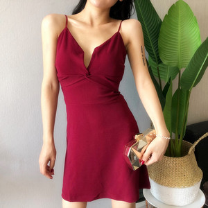 Sexy V-neck cross low cut nightclub anchor backless slim dress