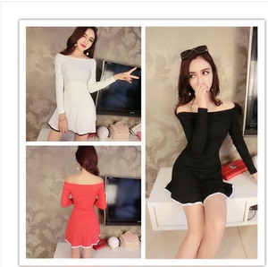 Autumn winter sexy sweet sexy one line collar open waist skirt dress