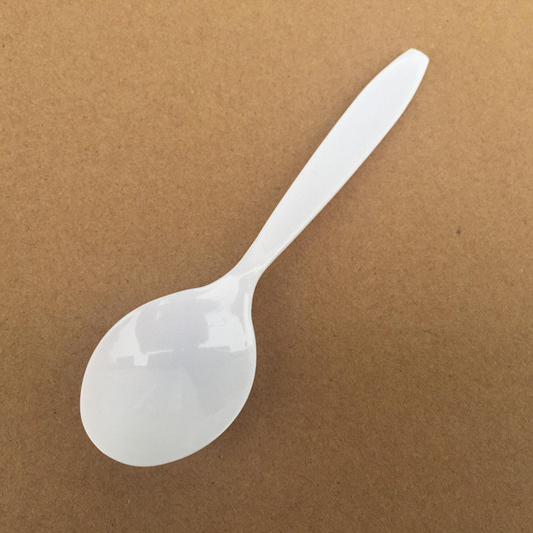 一次性勺子批发塑料汤勺粥勺甜品勺独立包装白色圆头磨砂柄100只