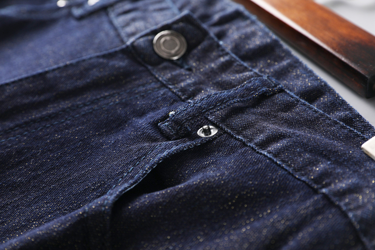 水洗工艺高档金丝微弹面料 秋季经典深蓝合体修身牛仔裤长裤子男
