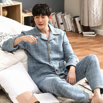 Pajamas mens autumn and winter cotton thickened air cotton sandwich Dad spring and autumn and winter home wear suit plus size