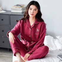 Middle-aged mother pajamas womens autumn and winter cotton thickened suit Air cotton sandwich spring and autumn and winter thin cotton home clothes