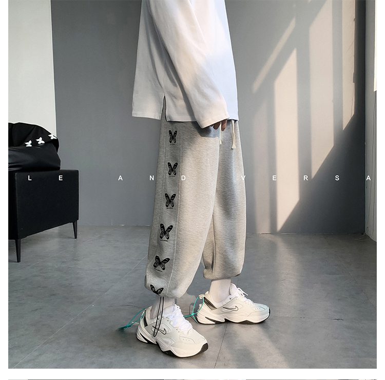 a448-y011-p50 控68 秋装侧边蝴蝶印花运动裤男潮牌宽松收口卫裤 - 17
