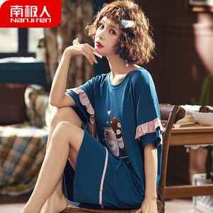 南极人睡裙女夏季纯棉短袖韩版学生甜美可爱清新宽松大码薄款睡衣