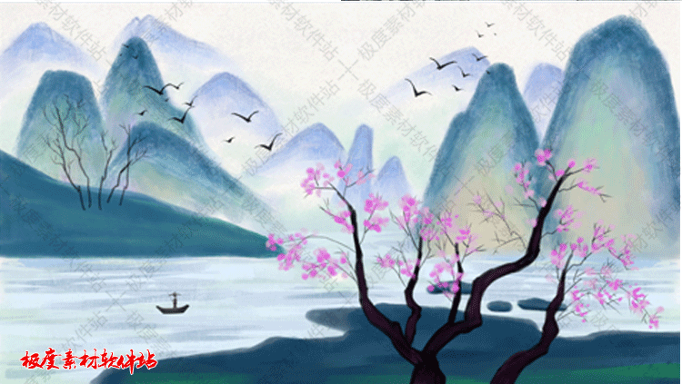 手绘中国风水墨水彩山水画国画psd海报 宣传广告设计模板背景素材