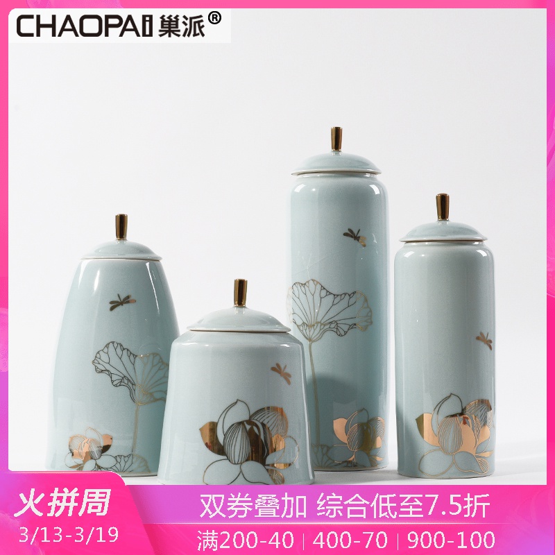 New Chinese style tank cyan porcelain lotus leaf in home furnishing articles sample room tea house sitting room porch window decorations