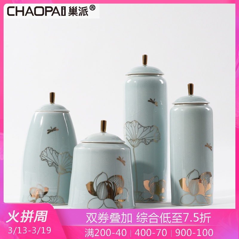 New Chinese style tank cyan porcelain lotus leaf in home furnishing articles sample room tea house sitting room porch window decorations