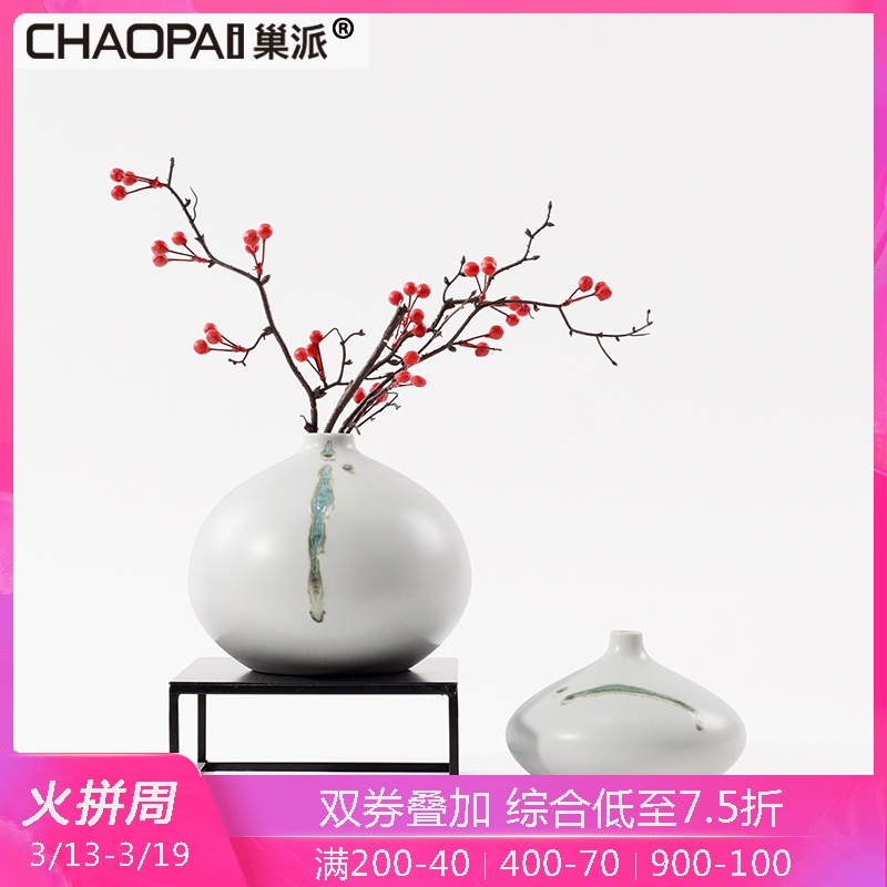 New Chinese style fine expressions using flower arranging ceramic vase decoration teahouse tea table desktop sitting room porch white flowers, furnishing articles