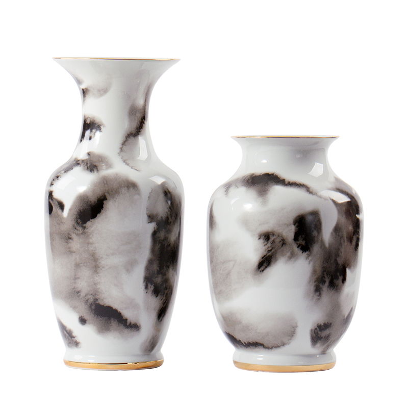 Creative new Chinese ink painting porcelain pot furnishing articles example room classical flower vase indoor furniture decoration