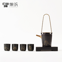 New Chinese Zen ceramic kung fu tea set black Teapot Tea Cup tray model room soft decoration ornaments