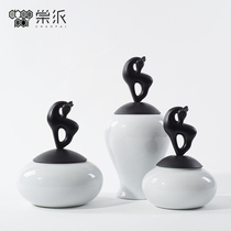Guofeng black and white ceramic jar modern Chinese-style home partition cabinet porch model room sales office decoration tea room decoration
