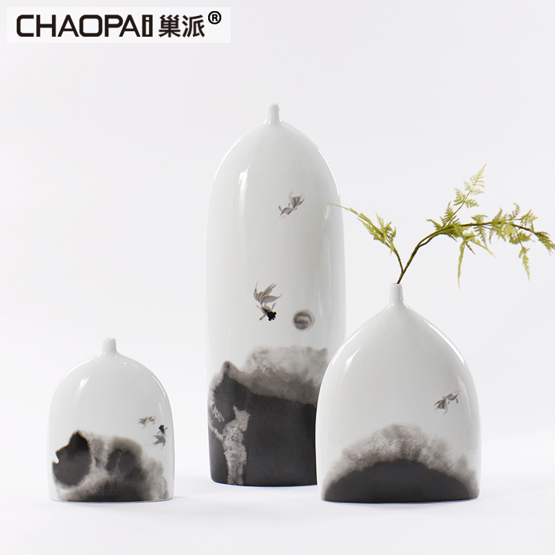 Modern Chinese zen landscape ceramic pot furnishing articles example room feel porch ark, fine expressions using vases, flower decoration