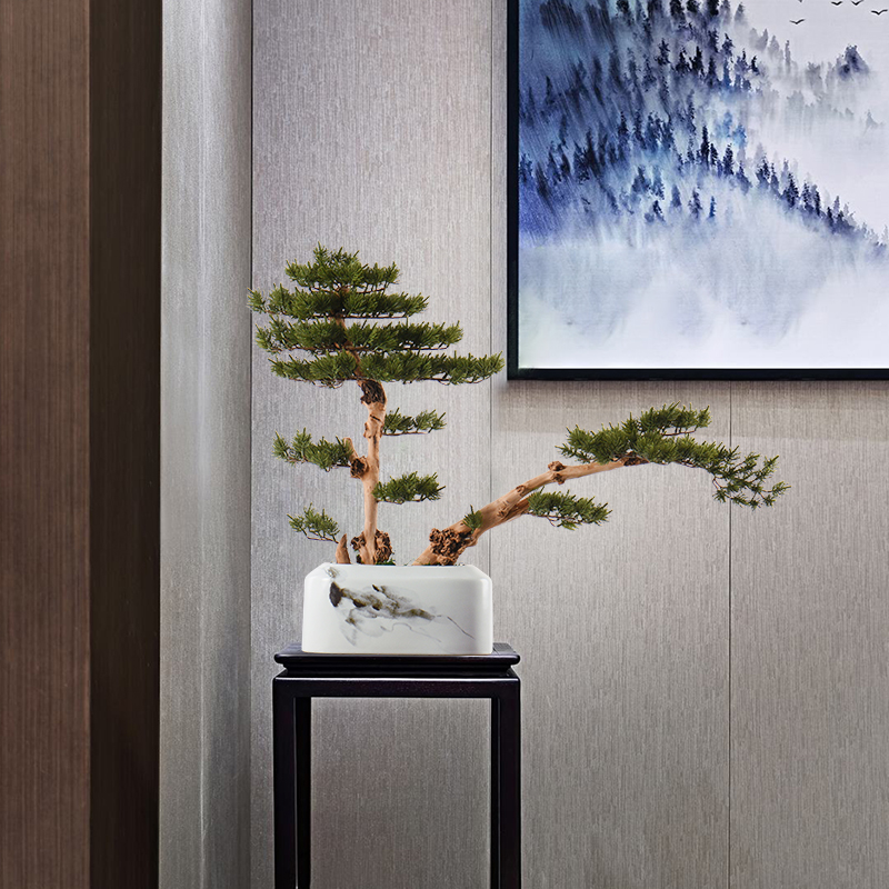 Modern Chinese style white ceramic vase simulation soft adornment guest - the greeting pine bonsai furnishing articles the hotel floor lobby