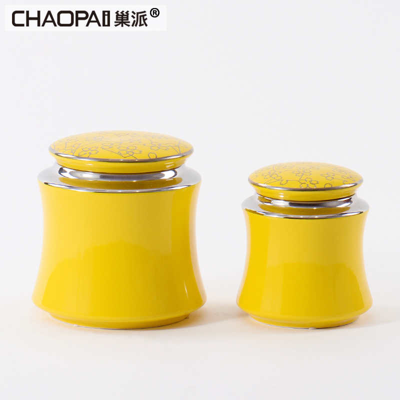 New Chinese style classic yellow ceramic pot is placed between example indoor rich ancient frame porch partition storage bottle decoration