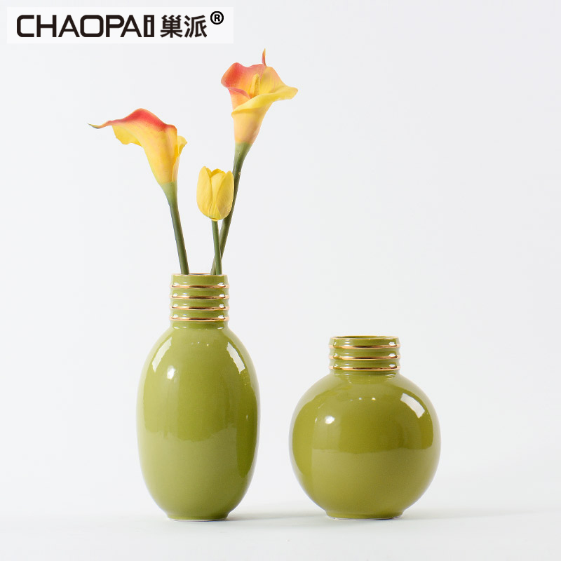 The Rural style style green ceramic flower vases furnishing articles I and contracted sitting room TV cabinet dry flower ornaments