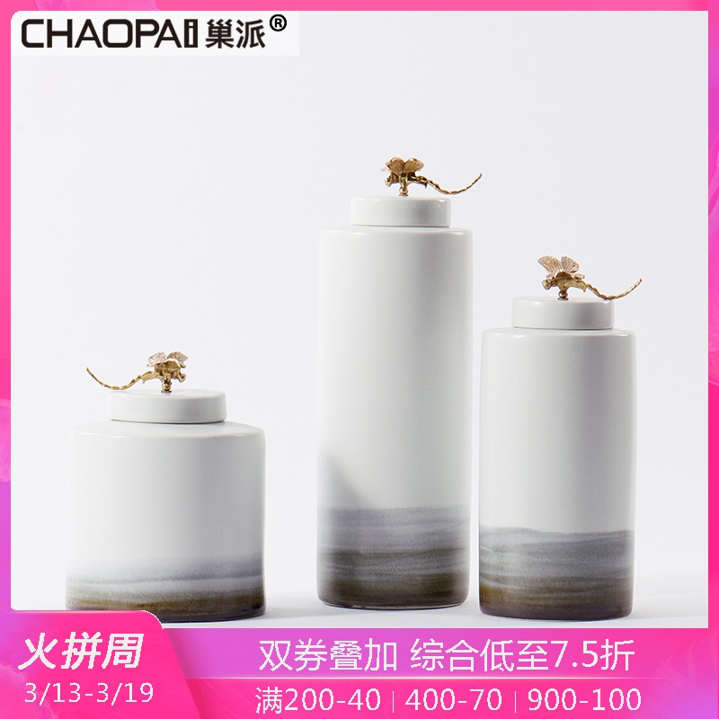 New Chinese style is contracted dragonfly cover handle ceramic storage tank furnishing articles creative household indoor hallway porch soft outfit decoration