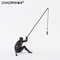 Creative modern iron fishing ornaments living room TV wine cabinet office big class fishing metal soft decorations