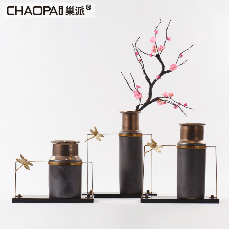 New classic dumb black ceramic flower arranging device furnishing articles of the lacquer that bake the example room floor hall front desk dried flower vase decoration