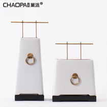 New Chinese Zen ceramic porch ornaments display indoor exhibition hall copper ring craft works home living room small furnishings