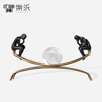 European-style modern golden crystal ball creative thinker ornament ornament office study living room wine cabinet metal decorations
