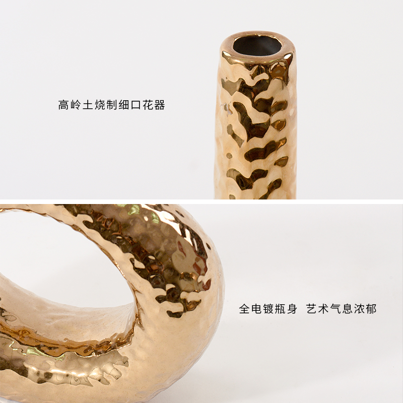 Chinese style the electroplating metallic honeycomb vase furnishing articles floor between example TV ark, geometric ceramic flower ornaments