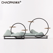 Neoclassical Zen ceramic mountain ornaments Chinese porch rockery iron decoration office living room decorations