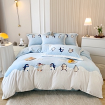 Milk Suede Four Pieces Of Embroidery Warm Thickening Double Sided Baby Suede Coral Suede Cartoon Bed Bedding Winter