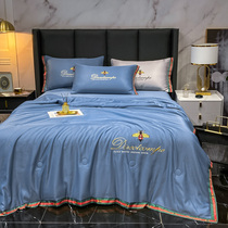 Summer quilt with four pieces of water washed true silk embroidery single double antibacterial soy thin style cool sensation 4 pieces air conditioning Quilt Core
