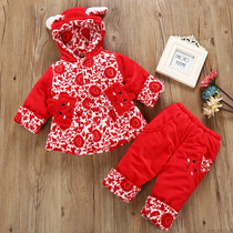 Female childrens winter suit 0-1-2-3-year-old Baby Baby Baby winter plus velvet thickened New Year festive winter outfits