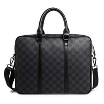 Hong Kong Genuine Leather Mens Handbag Boomer Business Old Flowers Black Plaid Bag Men Bag Single Shoulder Bag Crosswalk Briefcase