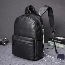 Hong Kong Genuine Leather Backpack Mens Double Shoulder Bag Large Capacity Travel Bag Street Backpack Student School Bag Computer Bag