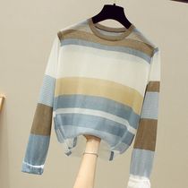 Fashion Ice Long Sleeve Striped Needle Weaselwear 2020 Early Autumn New Ice Silk Loose thin foreign air conditioning Shirt blouse