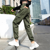 Summer loose casual work pants female display slim tall waist small bunches foot armchair Green 90% 2021 Spring and autumn new