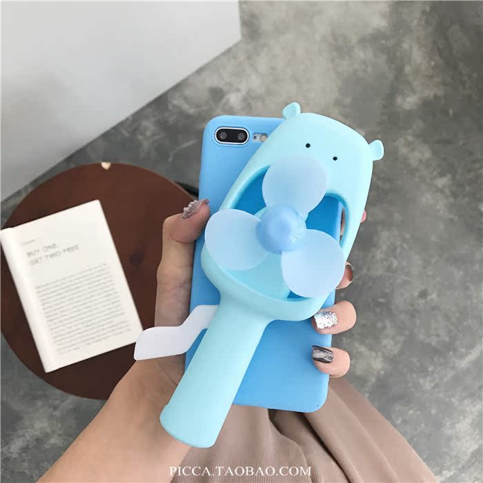 可爱卡通小熊风扇苹果6plus手机壳iphone7plus/8/6s全包女防摔x软_7折