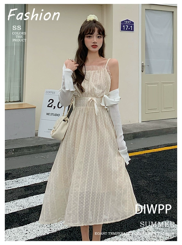 Moonlight Love Letter Dress 2021 Sản phẩm mới của mùa xuân / hè dành cho phụ nữ Cổ tròn Voan kiểu Pháp Eo cao eo Váy dài ôm sát - Váy eo cao