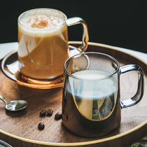 Glass cup saucer set Nordic ins Wind drinking water milk coffee juice light luxury couple Cup Anti-hot belt handle