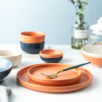 Nordic style rice bowl plate soup bowl colored tableware dish salad plate household ceramic not hot hand double ear bowl