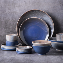Retro Nordic Wind Cutlery Rice Bowls Flat Pan Ceramic Soup Pan Sauce Dish Kiln Glazed Salad Bowl breakfast with dish tray