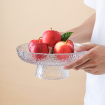 Crystal glass fruit plate thickened high bottom storage snack tray snack tray living room household fruit Basin