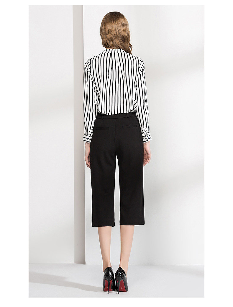 诗燕女裤高腰七分阔腿裤女八分裤秋季简约显瘦宽松大码裤子62107