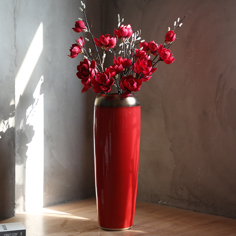 Ceramic floor big vase China red new Chinese style is I sitting room flower arranging furnishing articles contracted large red wedding celebrations