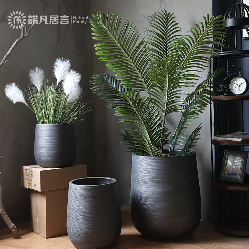 Nordic contracted and I ceramic vase, flowerpot hydroponic black pottery flower arranging plant sitting room adornment