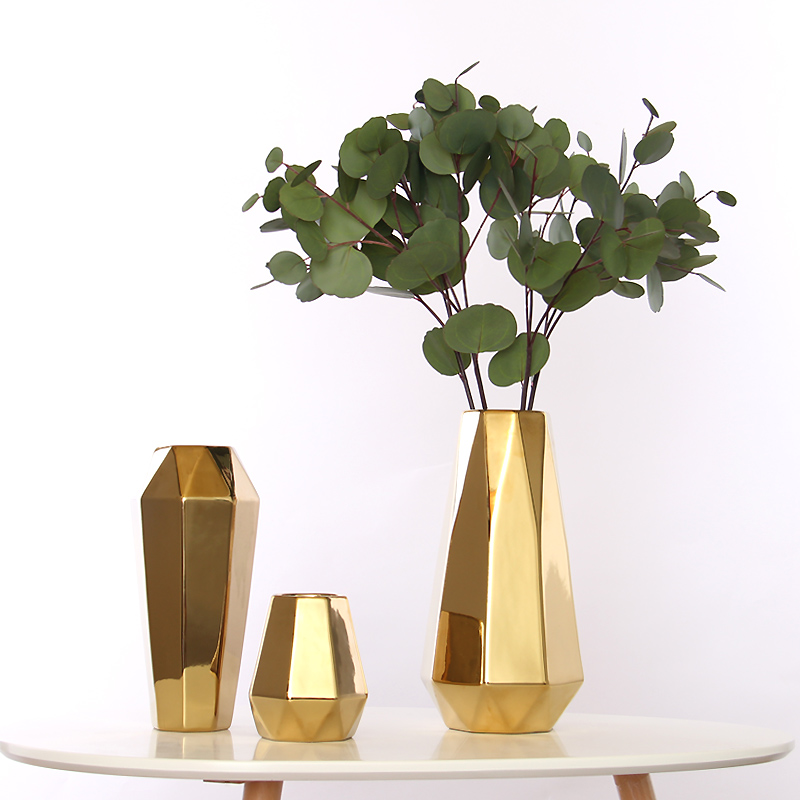 Creative Nordic household table wine sitting room adornment is placed gold modern ceramic dry flower vase