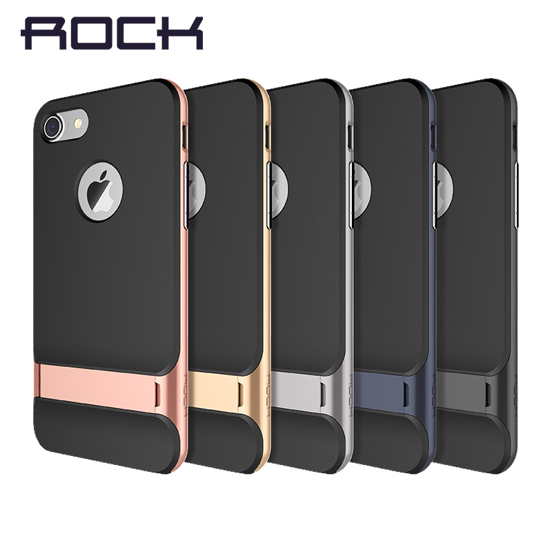 ROCK苹果7手机壳新款防摔硅胶iPhone7plus保护套挂绳带支架7p亮黑产品展示图5